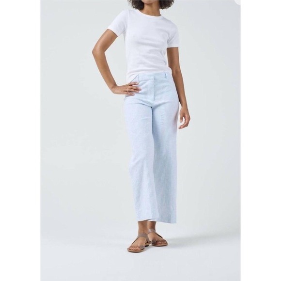 Frank & Eileen Wexford Blue White Stripe Wide Leg Performance Italian Linen Sz 2
